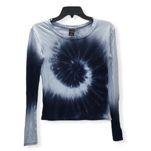 Blue Spiral Tie Dye Long Sleeve Short Crop T-Shirt Women Size Small Zumiez Zine